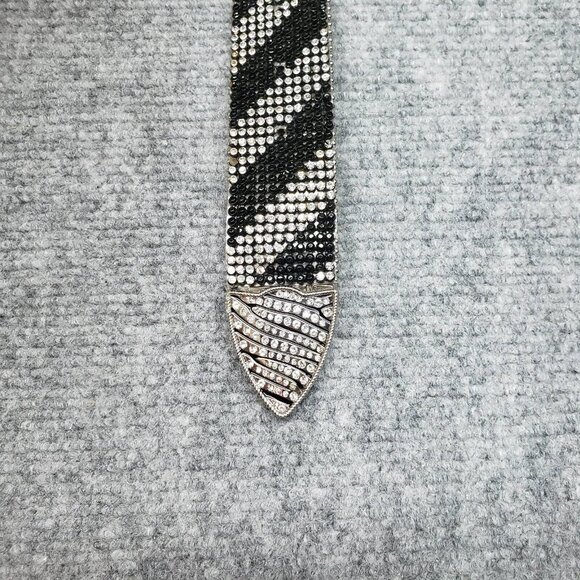 Nocona Belt Womens L Silver Black Bling Rhinestones Leather Adjustable New